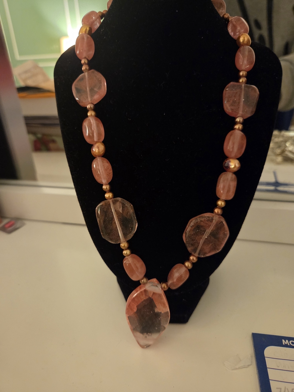 Pink Glass Bead Pendant Necklace - Women Jewelry